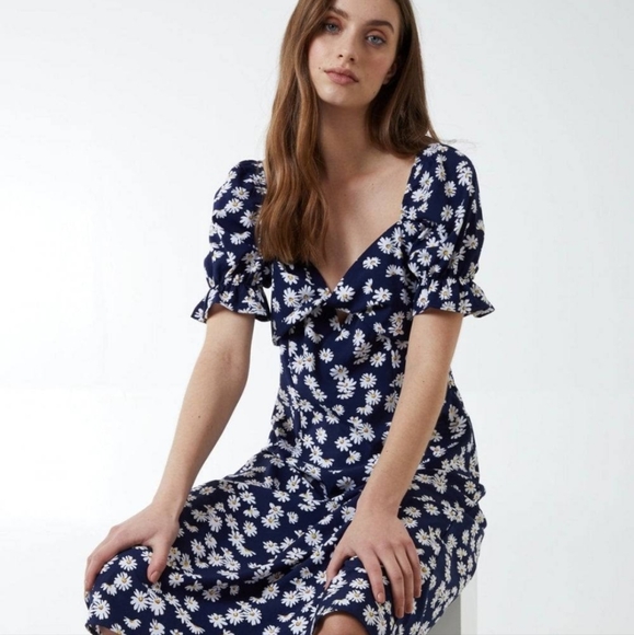 Blue Vanilla Navy White Daisy Print Midi Dress Size 16 - Picture 10 of 11